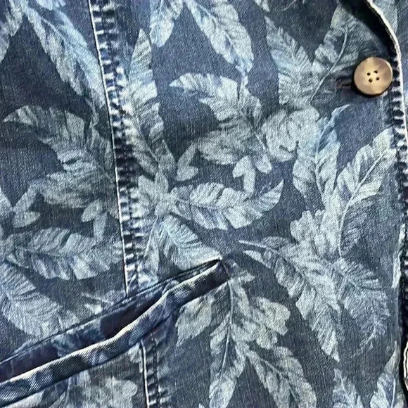 J Jill cyanotype plant pattern denim blazer one button large - Picture 5 of 7